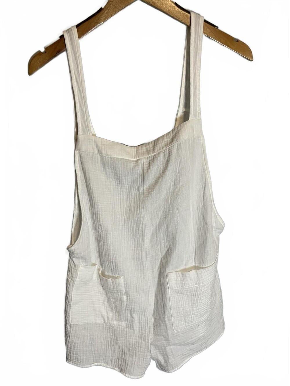 Forever 21 Women’s Size Large White Shortalls Jumpsuit Short Romper Gauzy Cotton
